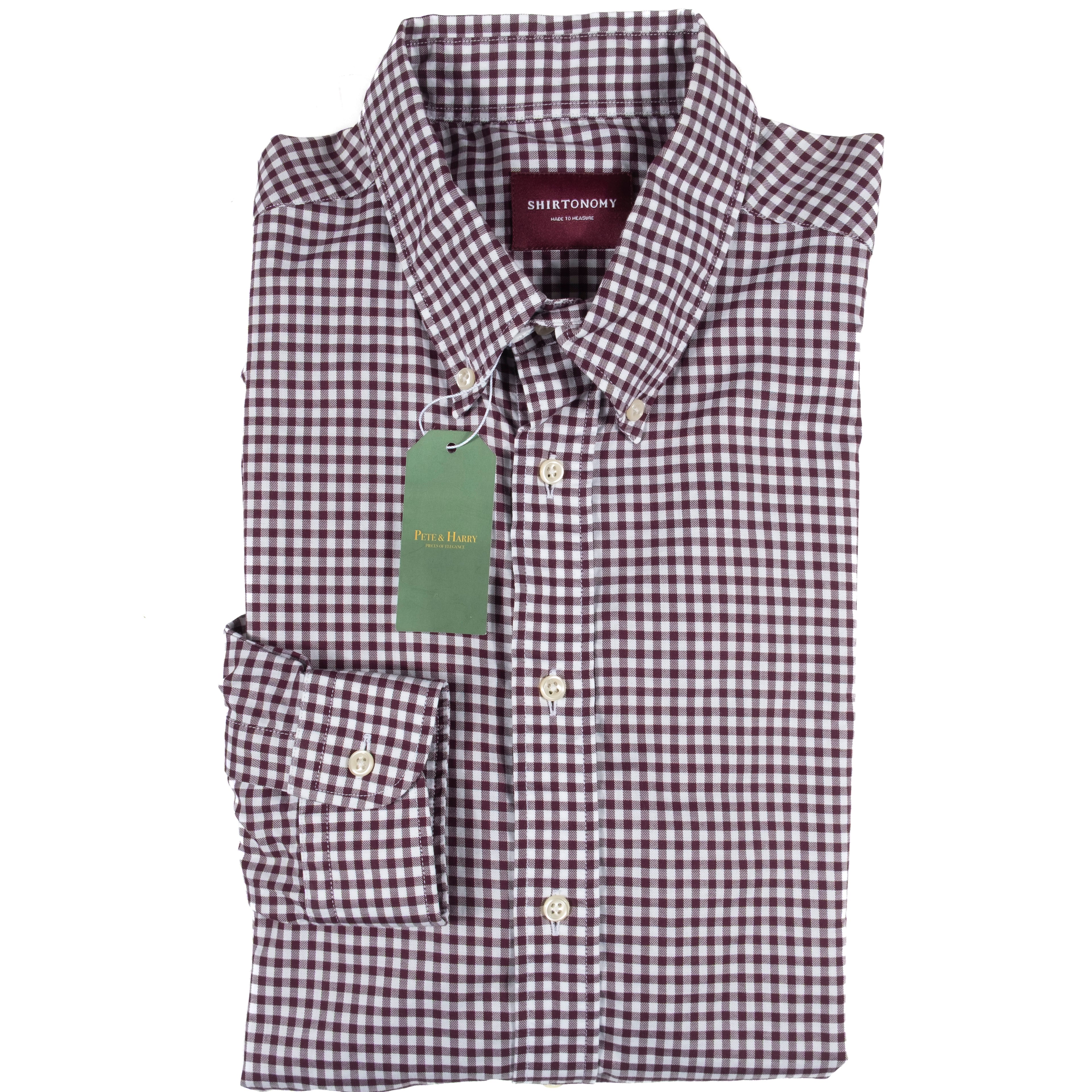 Shirtonomy Burgundy Checks Buttondown Shirt Sz 40