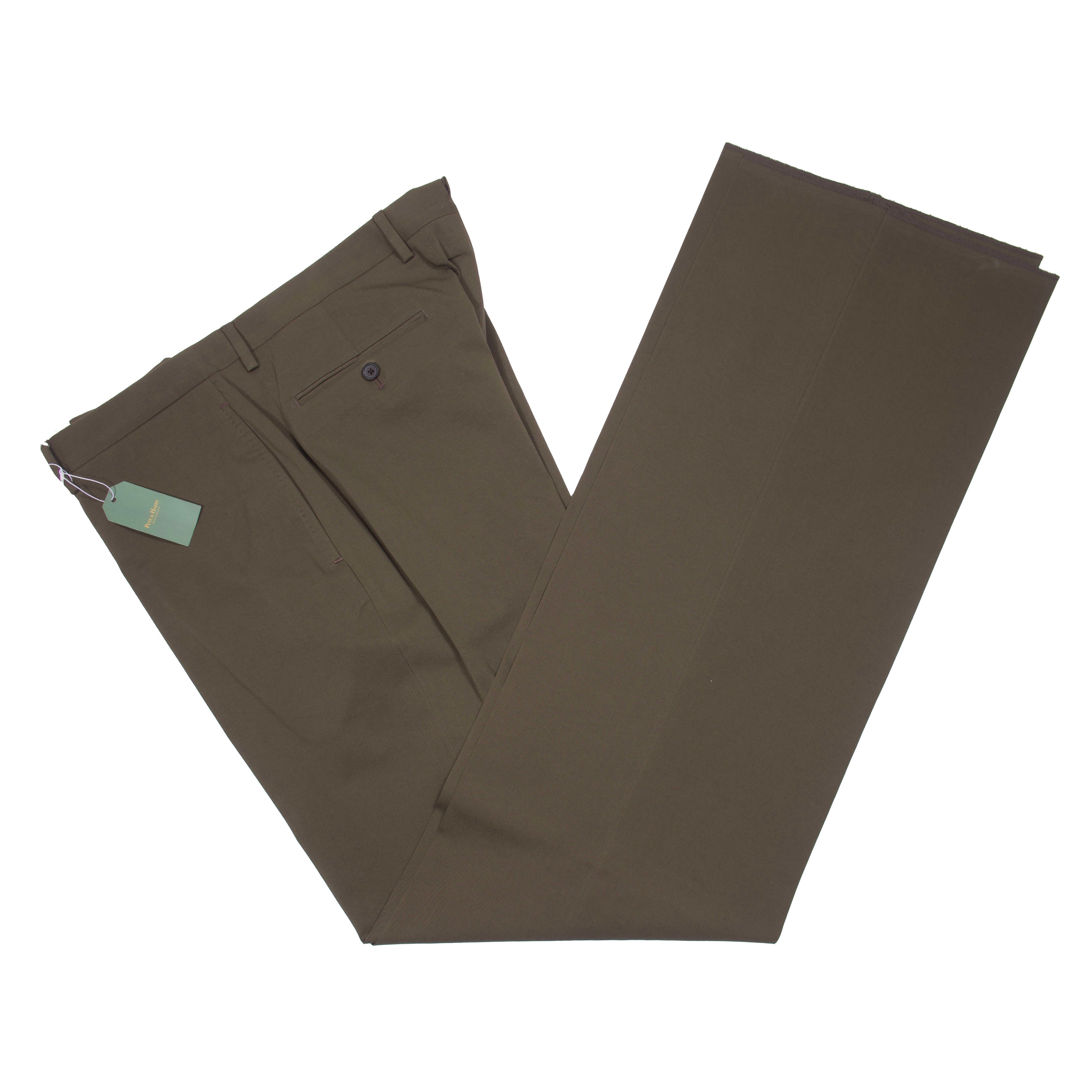 Neapolitan Hand Tailored Green Cotton Trousers Sz 46
