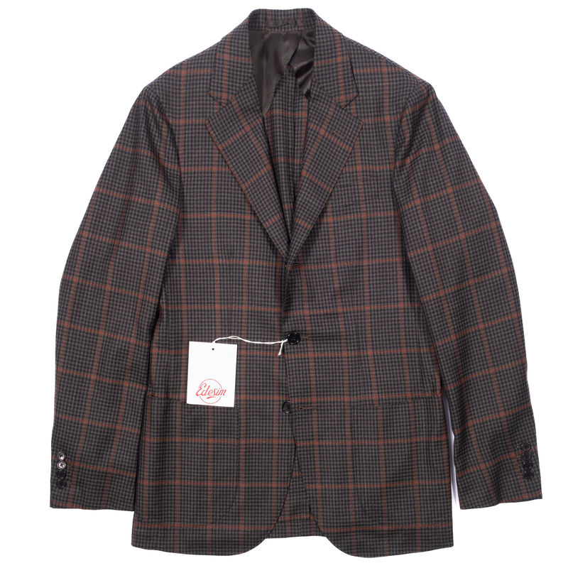 Neapolitan Hand Tailored Green with Red Checks Drapers Wool Sport Coat Sz 48