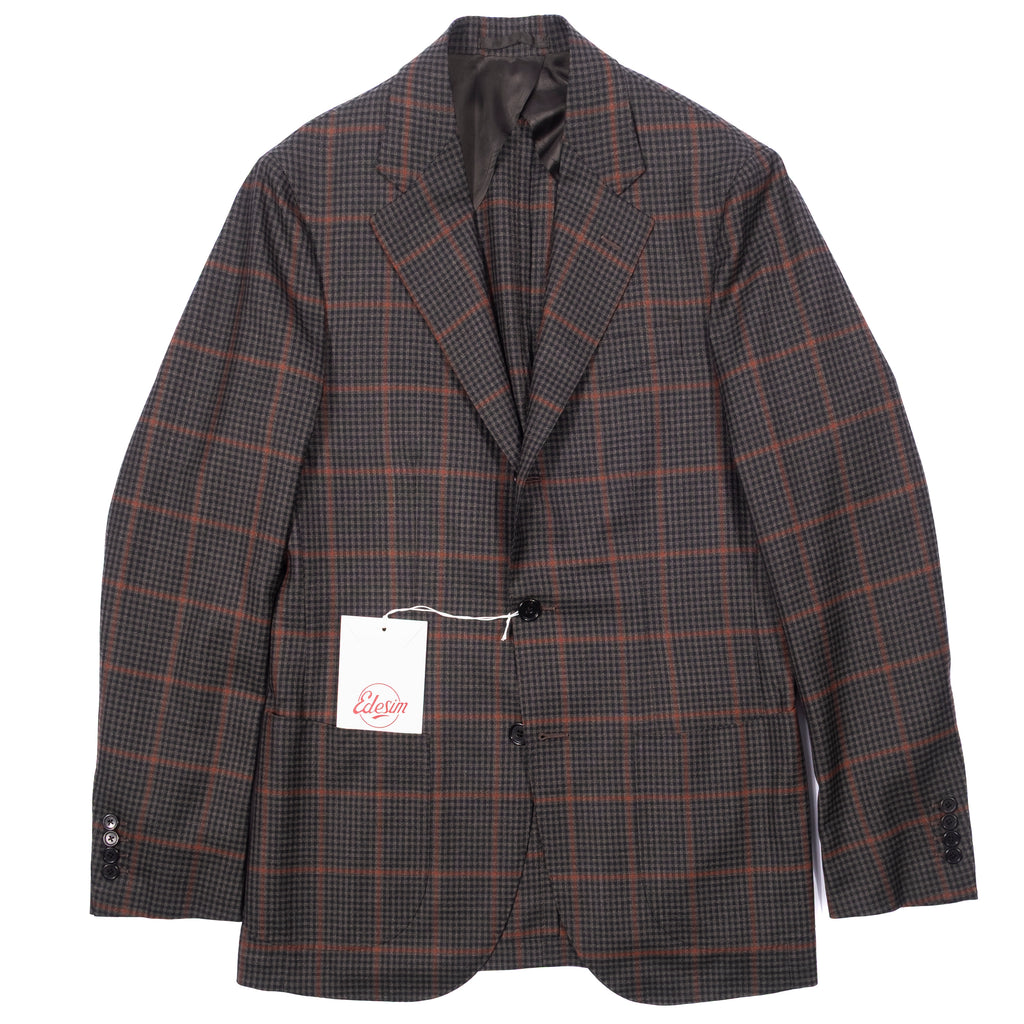 Neapolitan Hand Tailored Green with Red Checks Sport Coat, Size 48