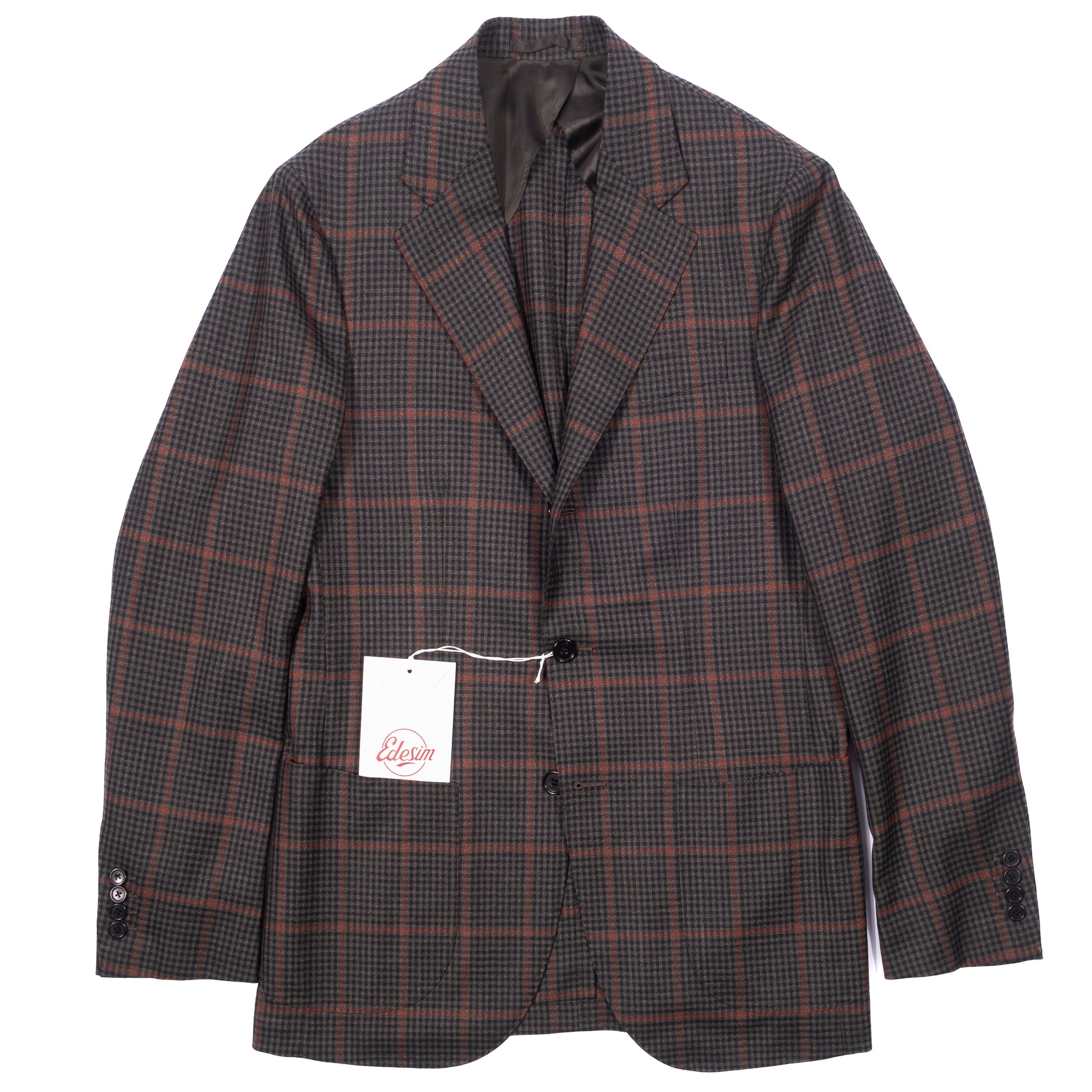 Neapolitan Hand Tailored Green with Red Checks Sport Coat, Size 48