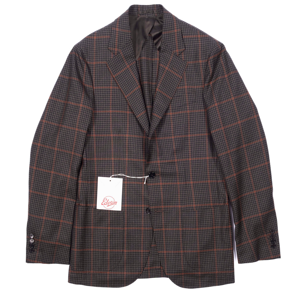 Neapolitan Hand Tailored Green with Red Checks Summer Wool Sport Coat Sz 48