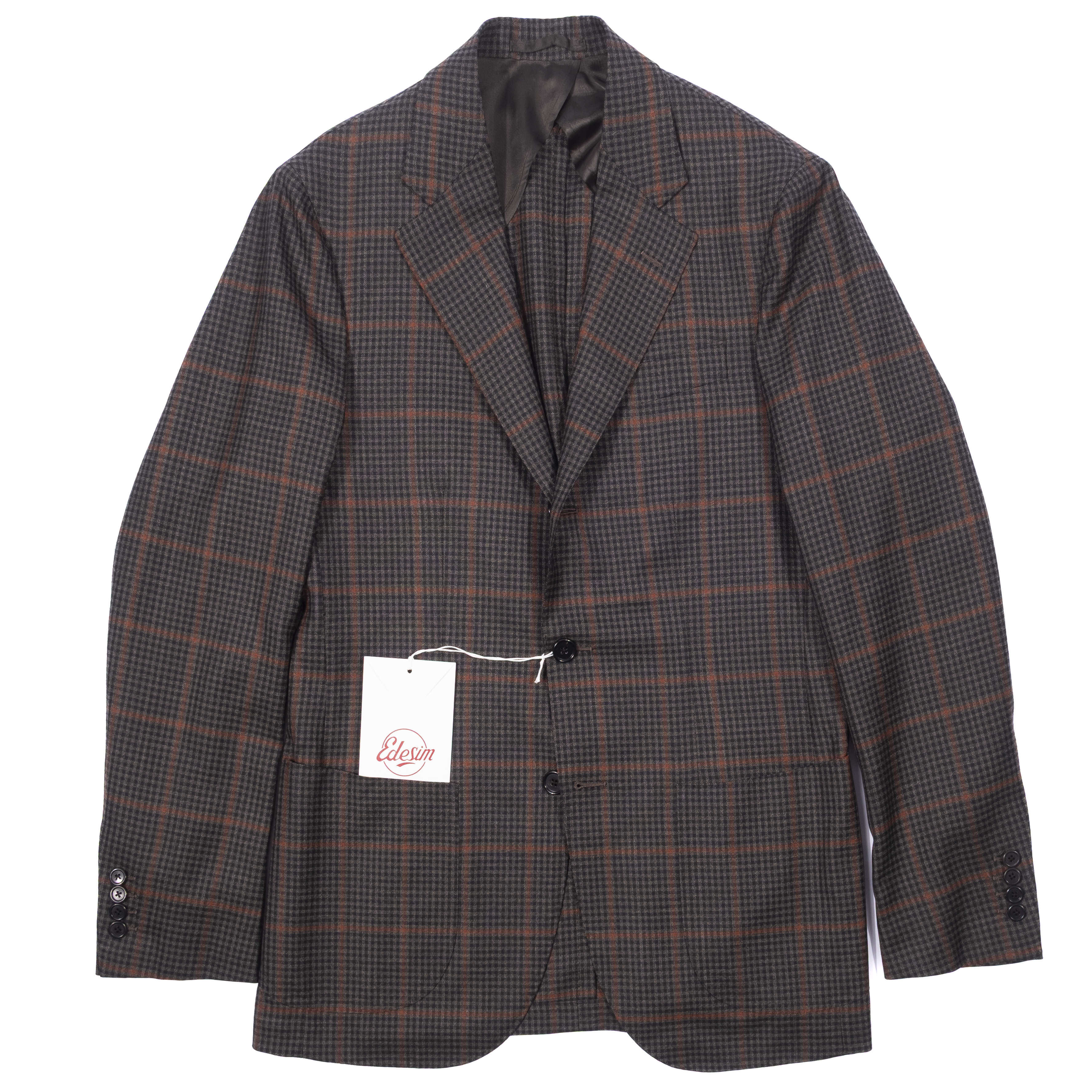 Neapolitan Hand Tailored Green with Red Checks Summer Wool Sport Coat Sz 48