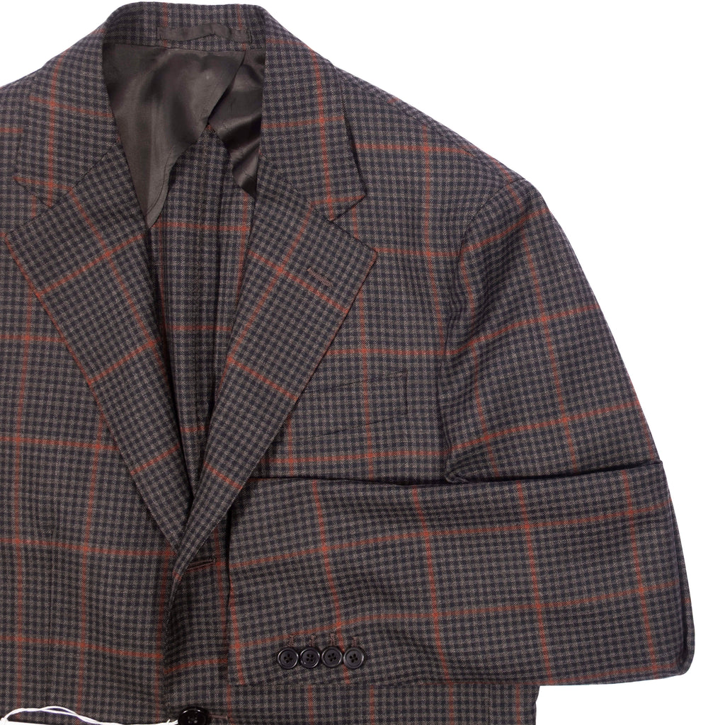 Neapolitan Hand Tailored Green with Red Checks Summer Wool Sport Coat Sz 48