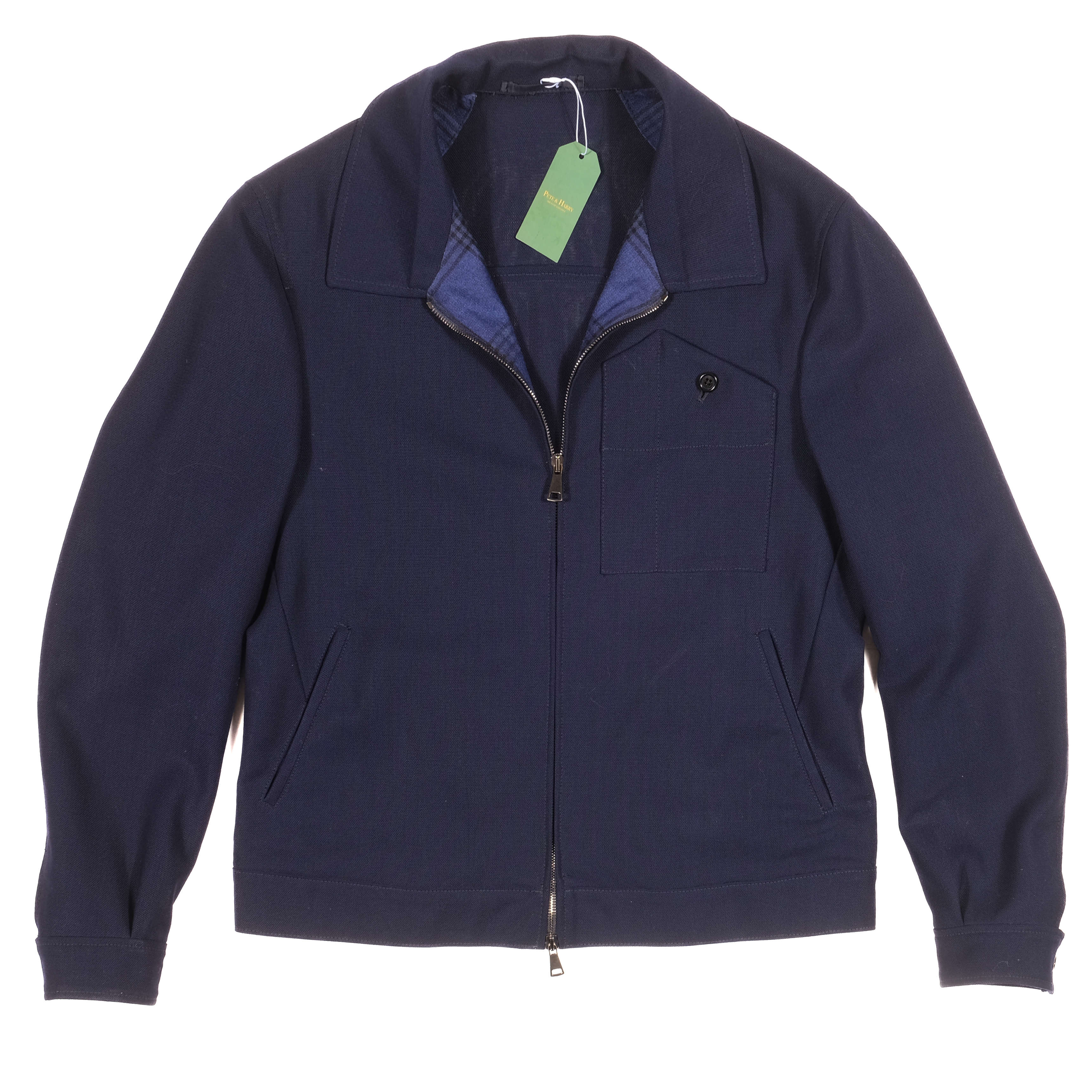 Eduardo De Simone Navy High Twist Wool Harrington Jacket 48