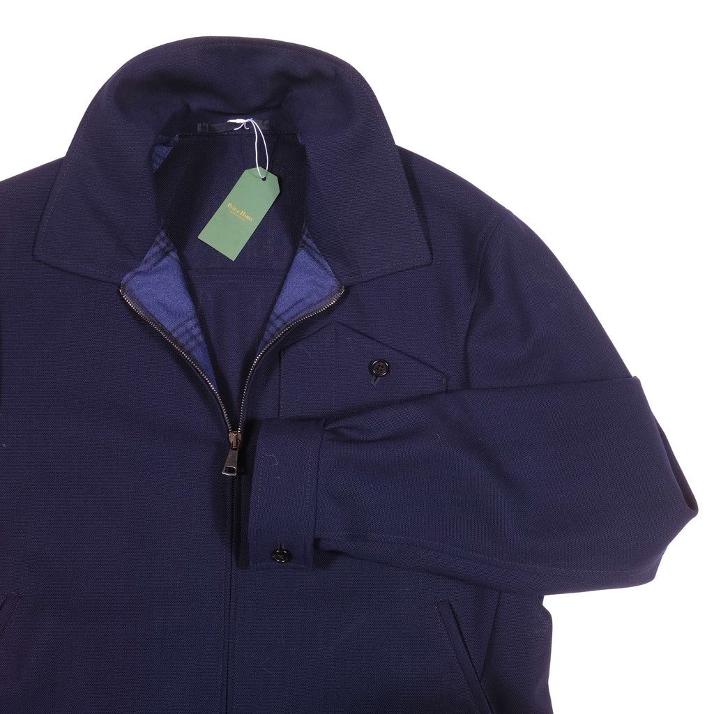 Eduardo De Simone Navy High Twist Wool Harrington Jacket 48