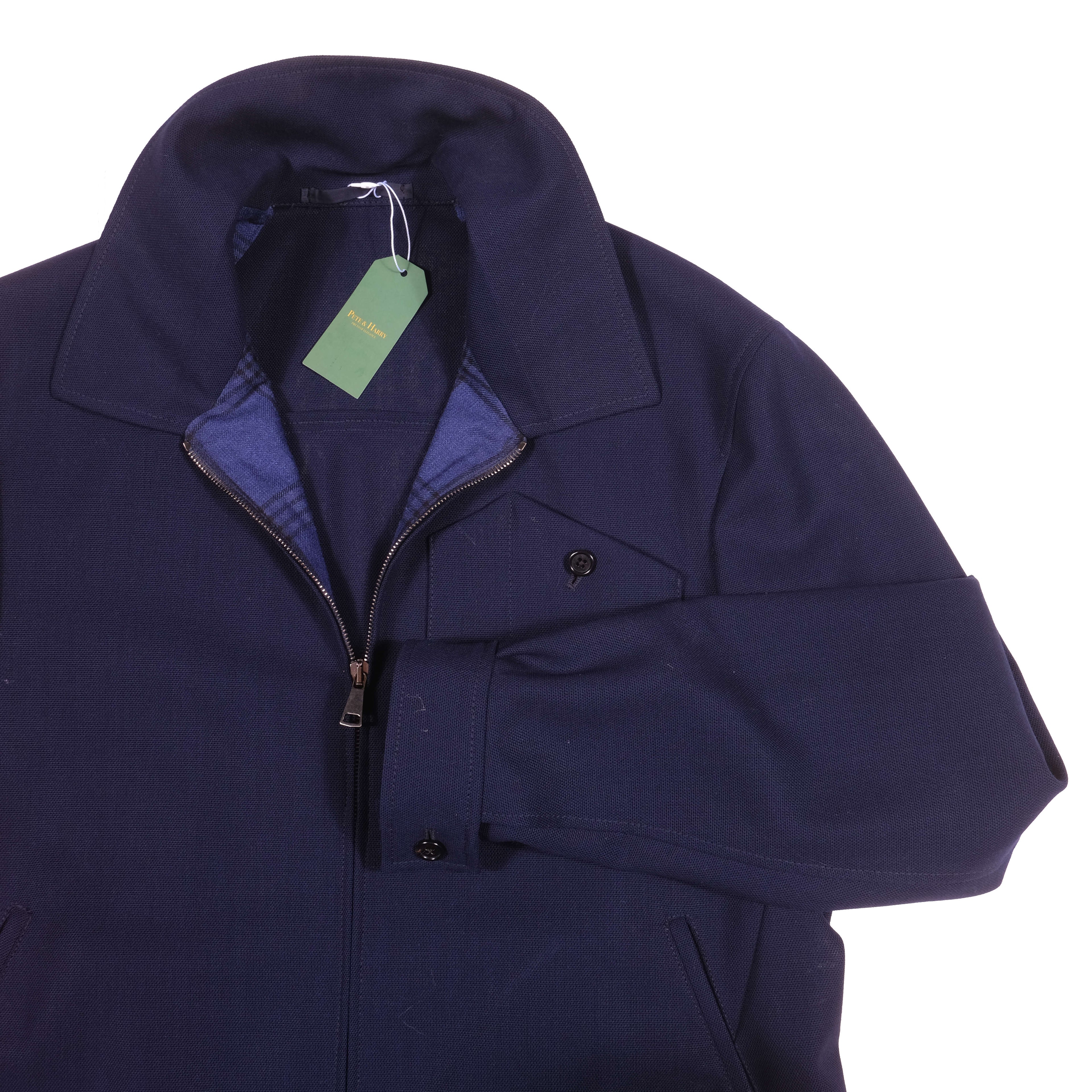 Eduardo De Simone Navy High Twist Wool Harrington Jacket 48