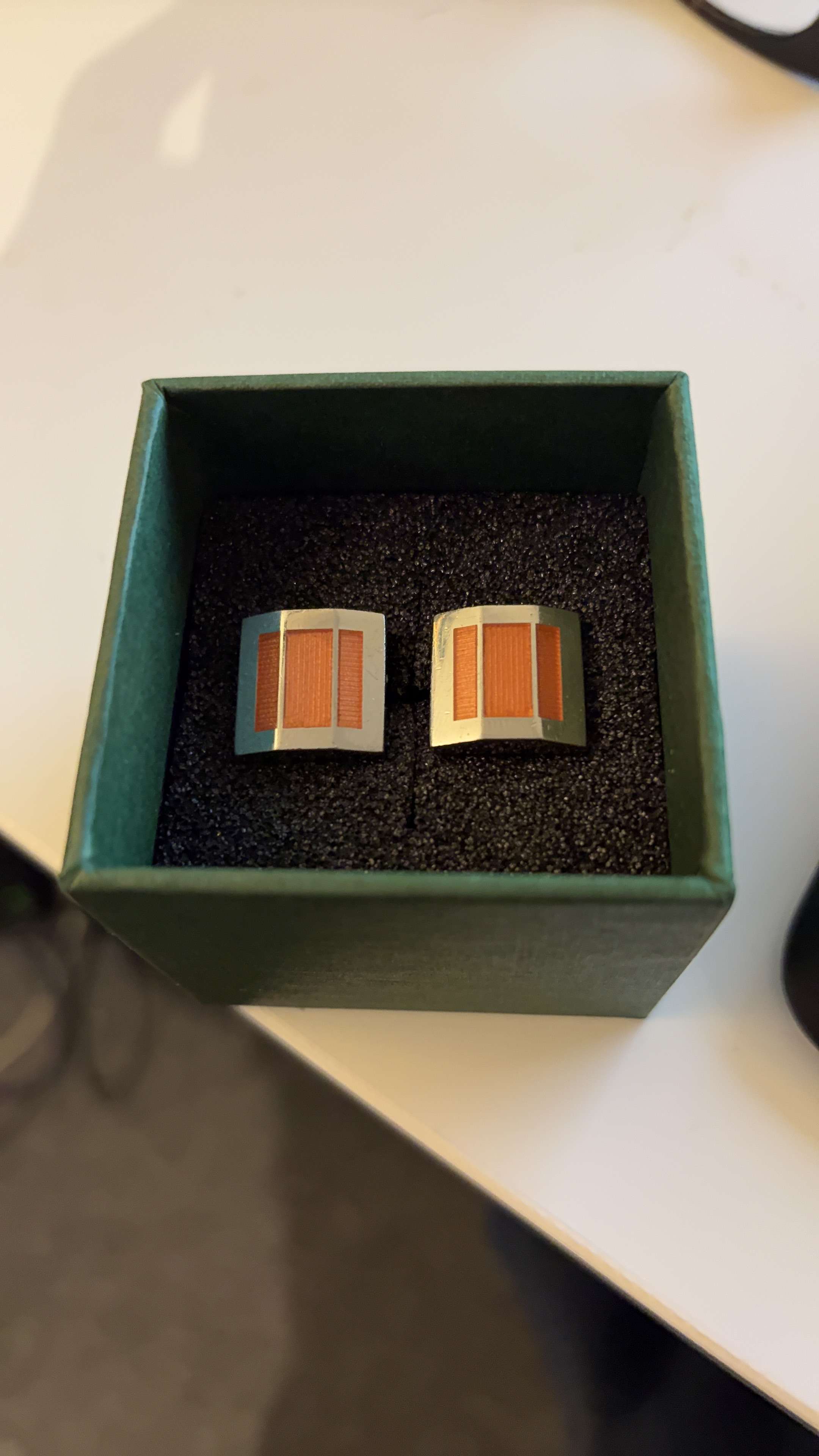 Silver and Orange Cufflinks