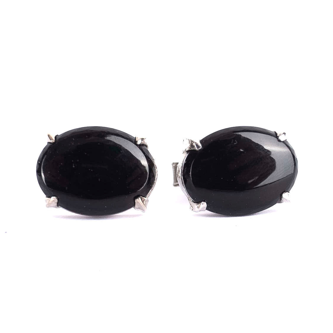 Silver Coloured Cufflinks with Black Stones