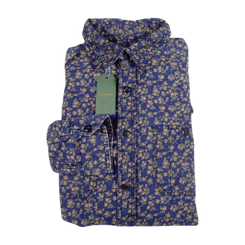 Ralph Lauren Blue with Beige Floral Pattern Shirt