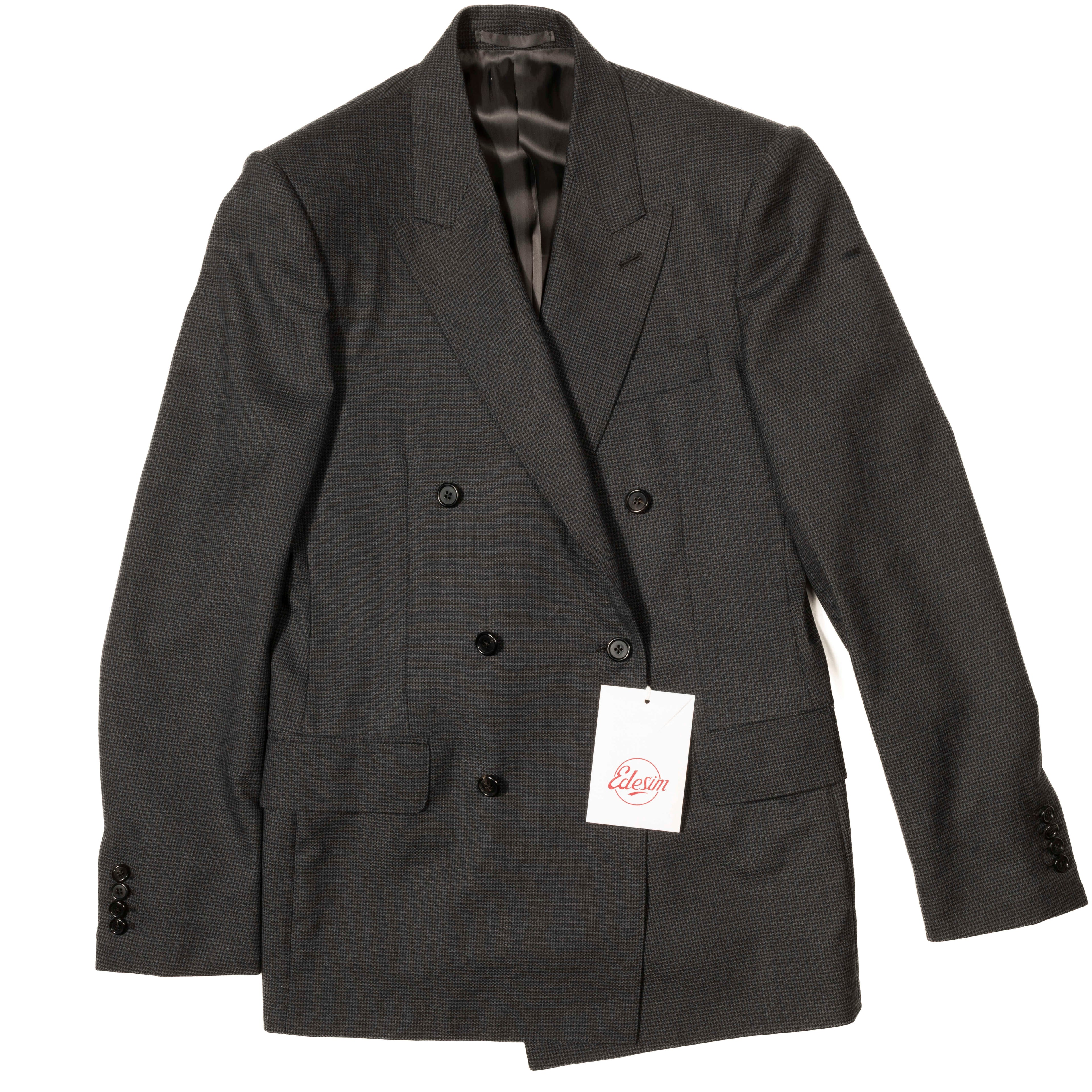 Neapolitan Hand Tailored Grey Houndstooth DB Sport Coat Sz 48