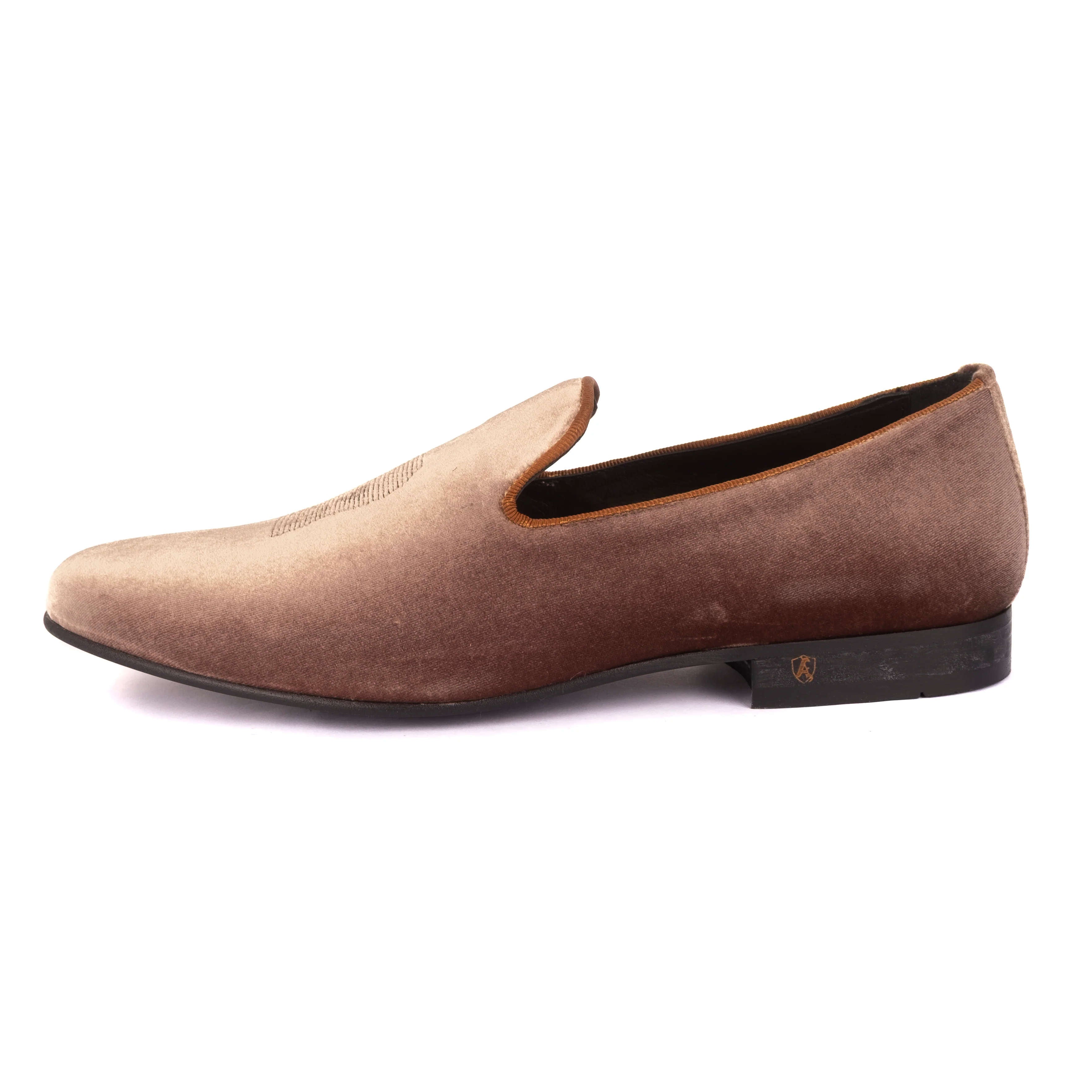 Gold Coloured Velvet Slippers with Embroidered Face