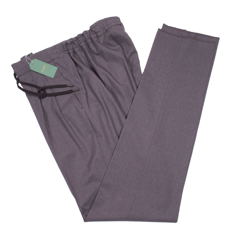 Neapolitan Hand Tailored Grey Drawstring Wool Trousers Sz 50