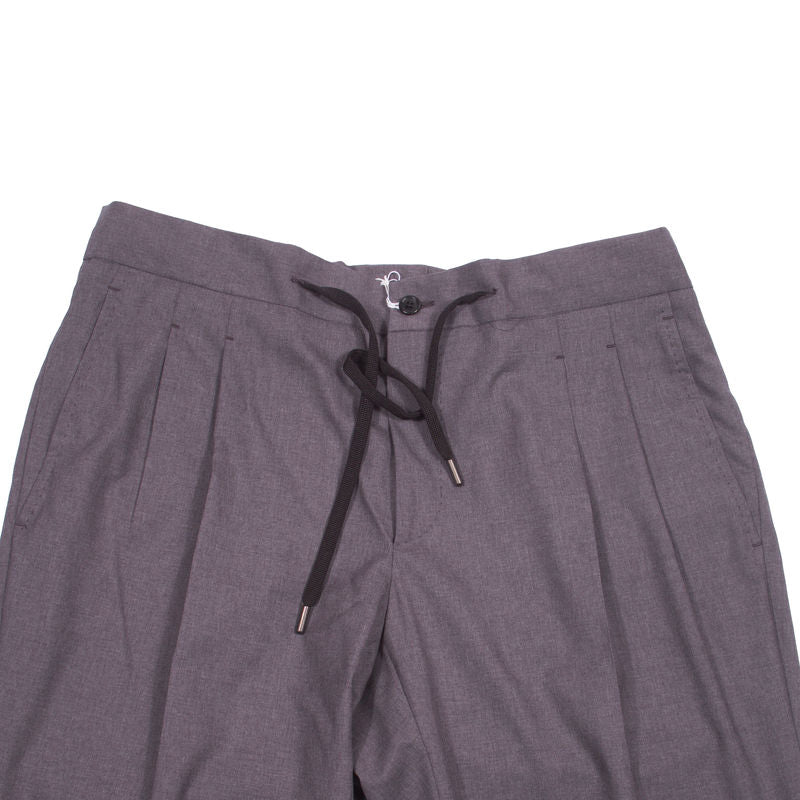 Neapolitan Hand Tailored Grey Drawstring Wool Trousers Sz 50