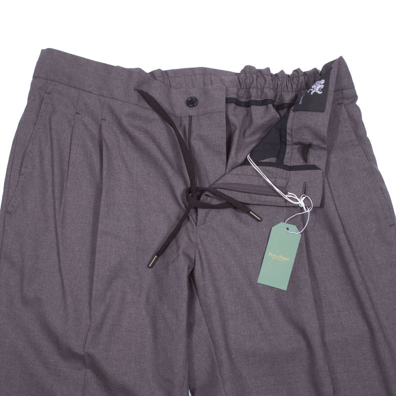 Neapolitan Hand Tailored Grey Drawstring Wool Trousers Sz 50
