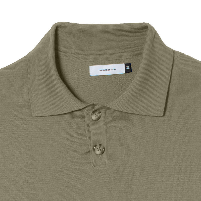 Long Sleeve Olive Knitted Polo