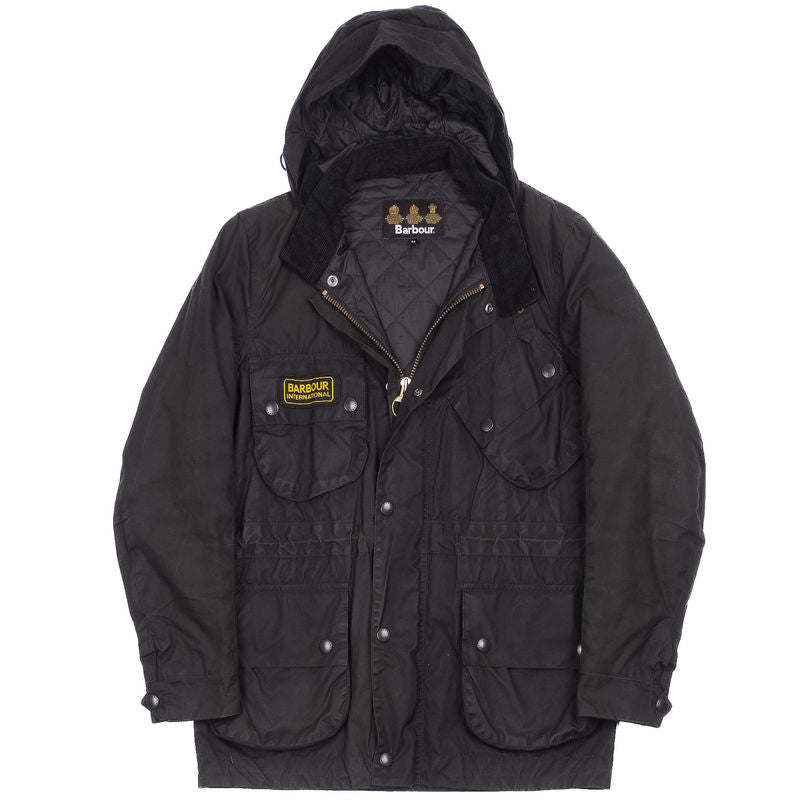 Black Hooded Waxed Jacket