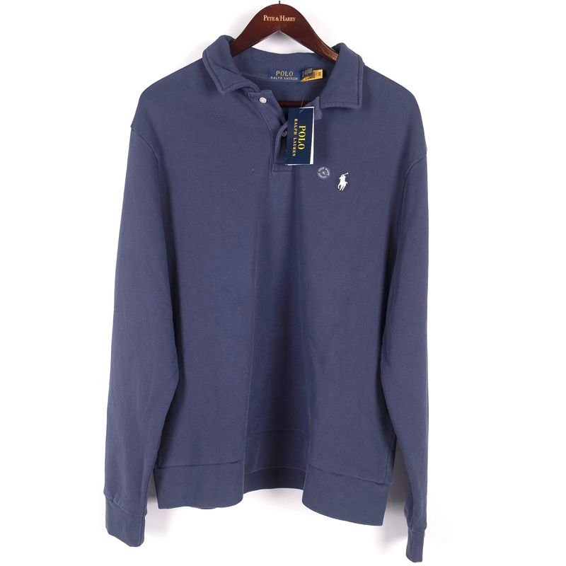 Blue Long Sleeve Polo Shirt Sweater