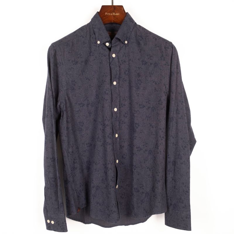 Navy Flannel Buttondown Printed Slim Fit Shirt