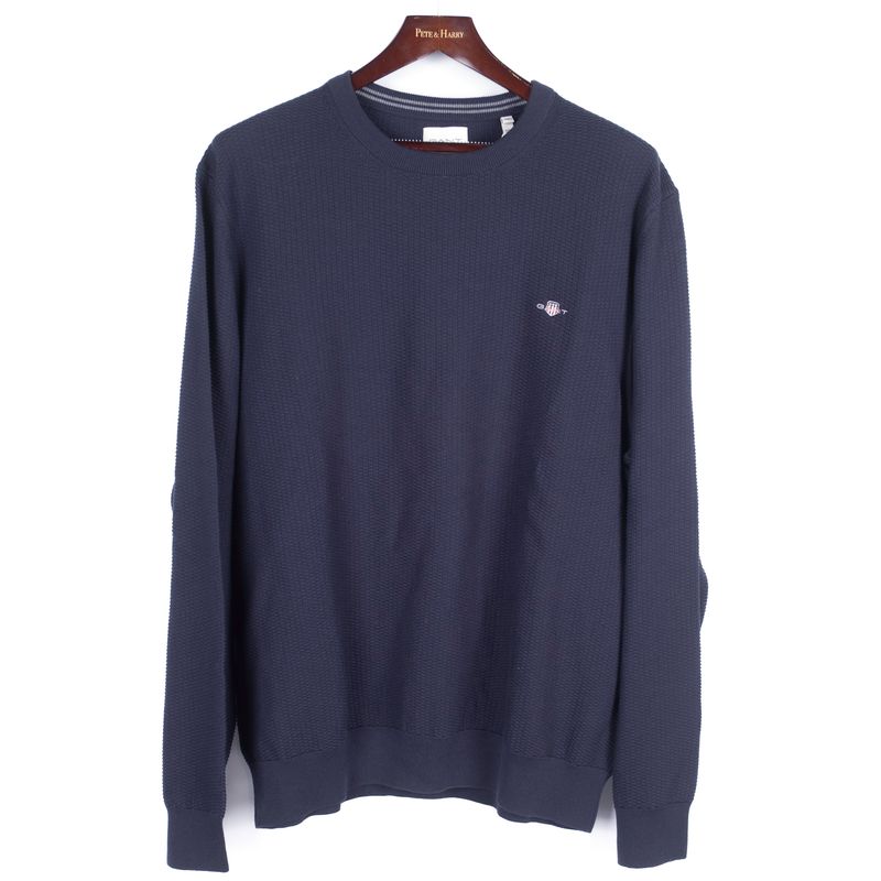 Navy Cotton Micro Texture Crewneck