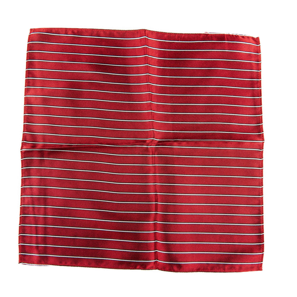 Italian Made Red and White Striped Pocket Square