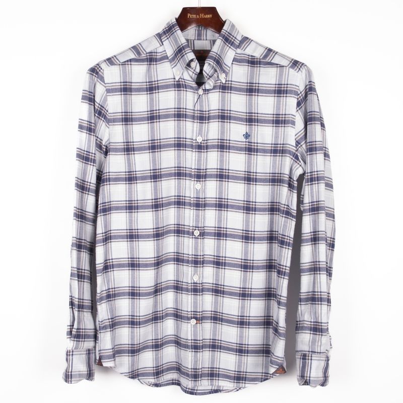 Soft Blue Check Flannel Slim Shirt