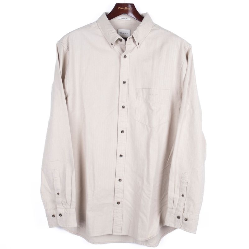 Beige Herringbone Flannel Shirt