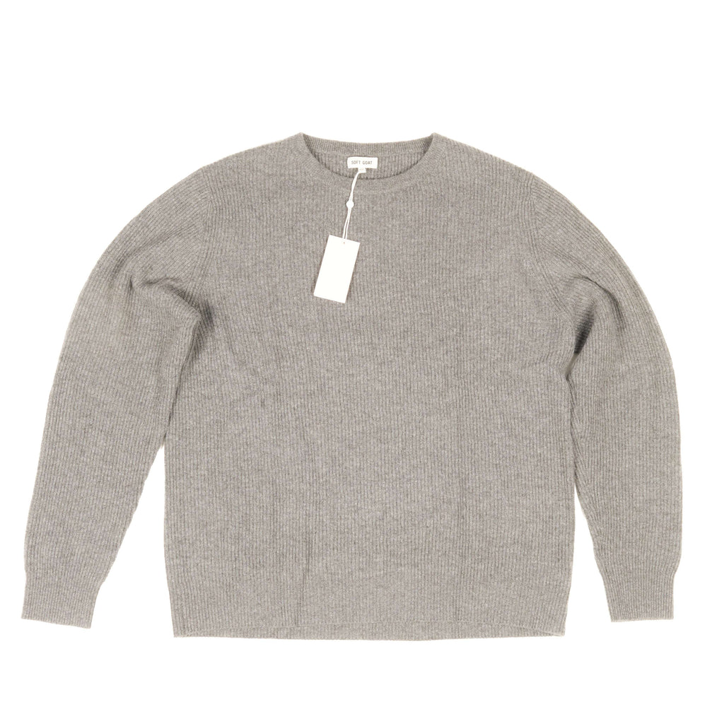 Soft Goat Cashmere Grey Ribbed O-neck Sz XXL (EU)