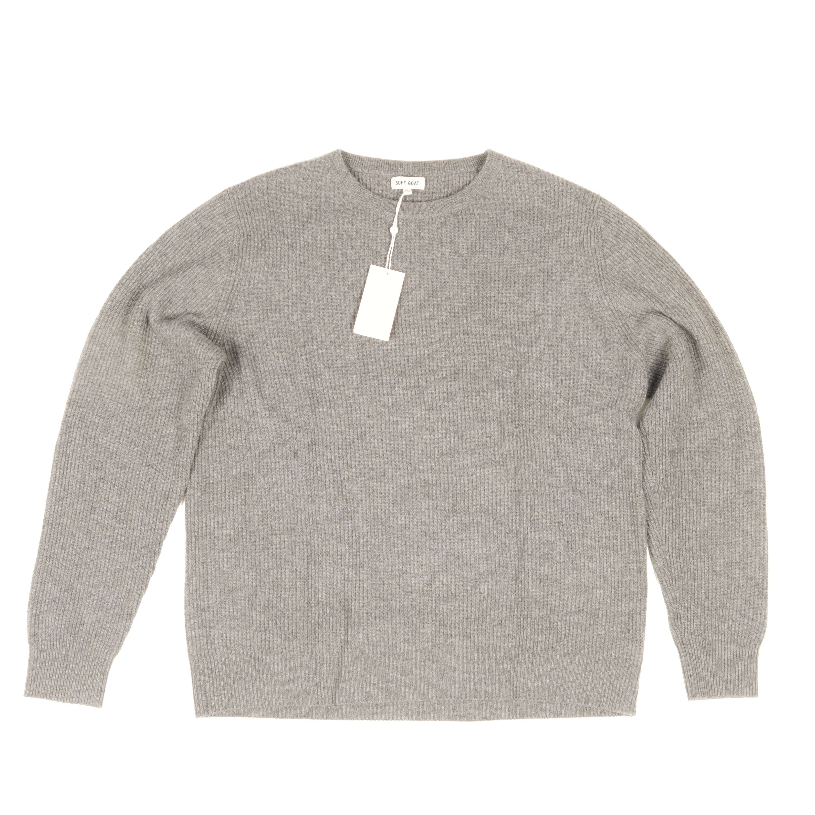 Soft Goat Cashmere Grey Ribbed O-neck Sz XXL (EU)