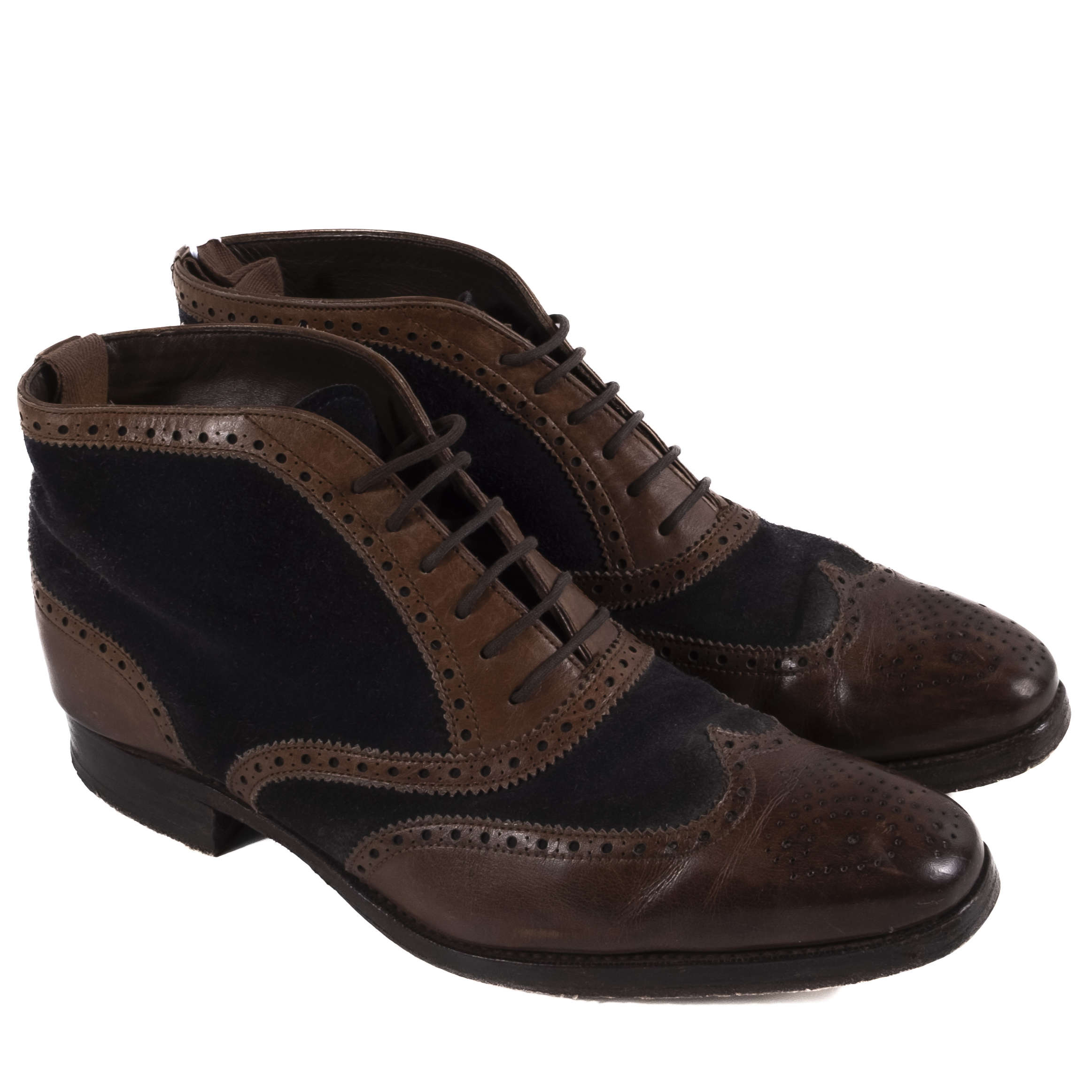 Carmina Navy and Brown Brogue Balmoral Boots
