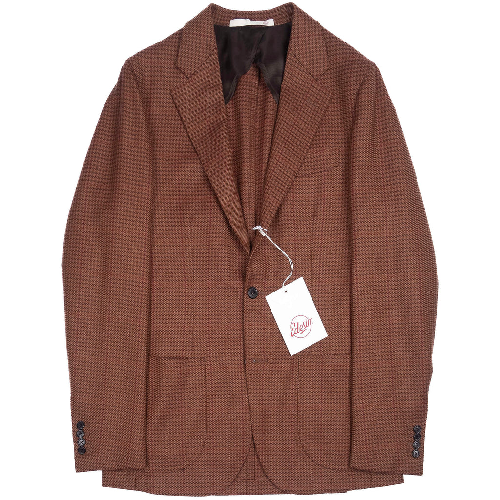 Neapolitan Hand Tailored Brown Houndstooth Lafayette Saltiel Drapiers Wool Sport Coat Sz 48