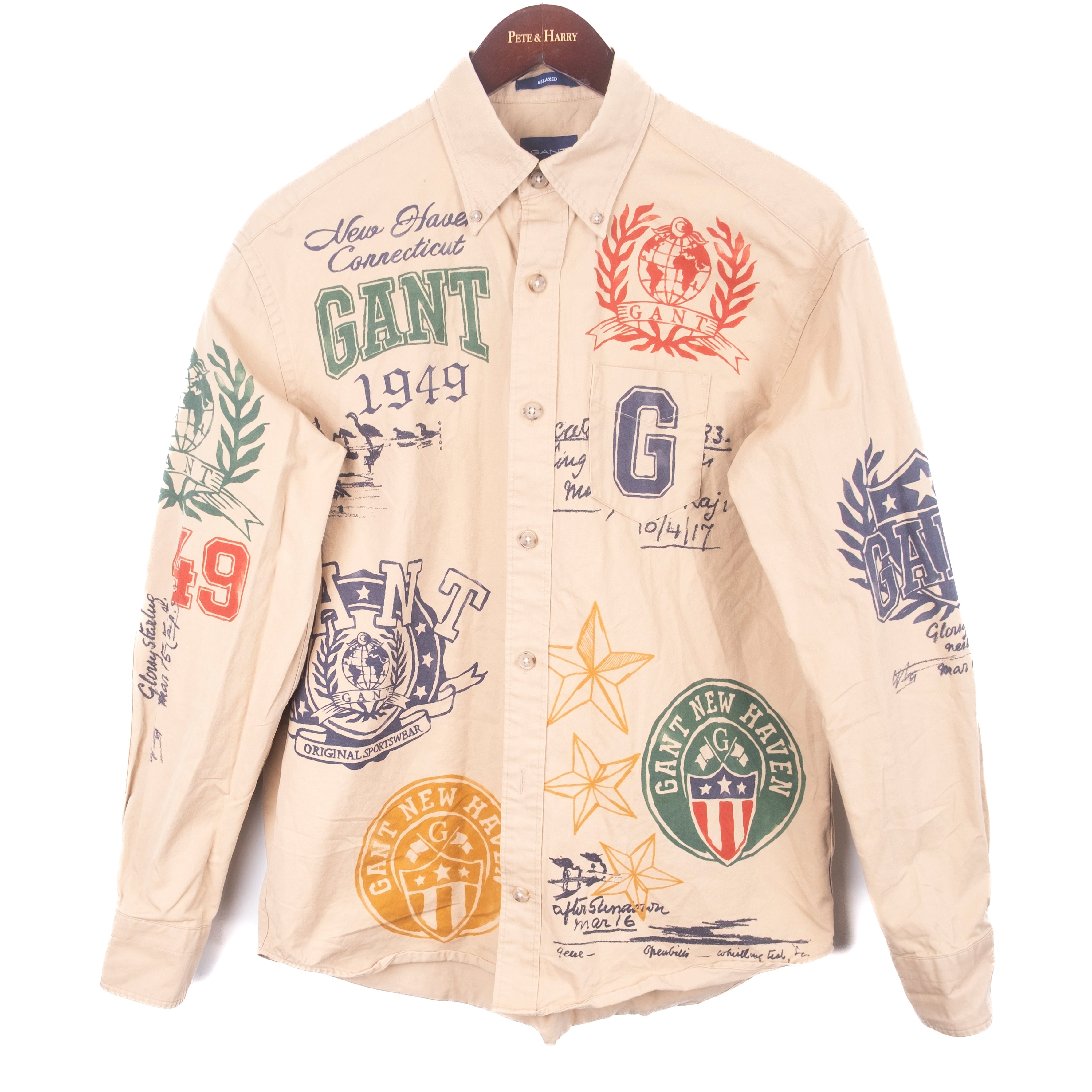 Beige Printed Buttondown Shir