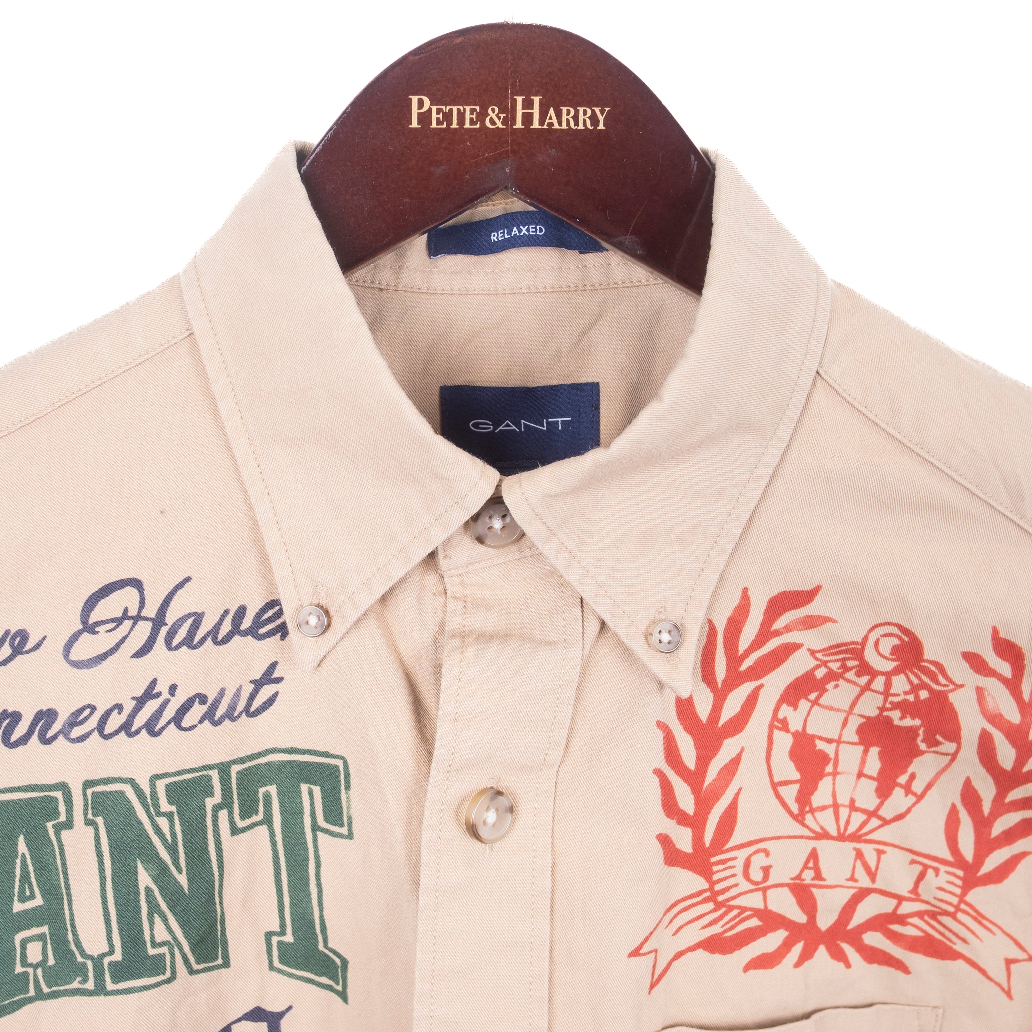 Beige Printed Buttondown Shir