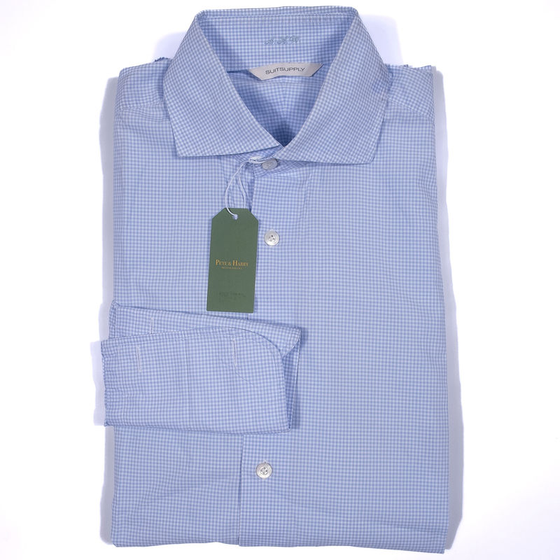 Suit Supply Light Blue Gingham Check French Cuff Shirt