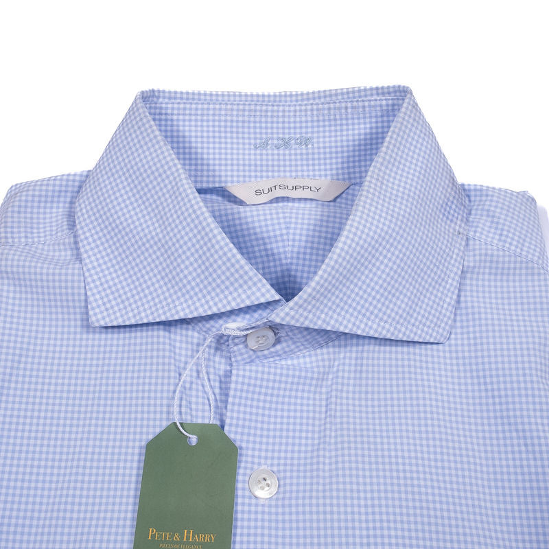 Suit Supply Light Blue Gingham Check French Cuff Shirt