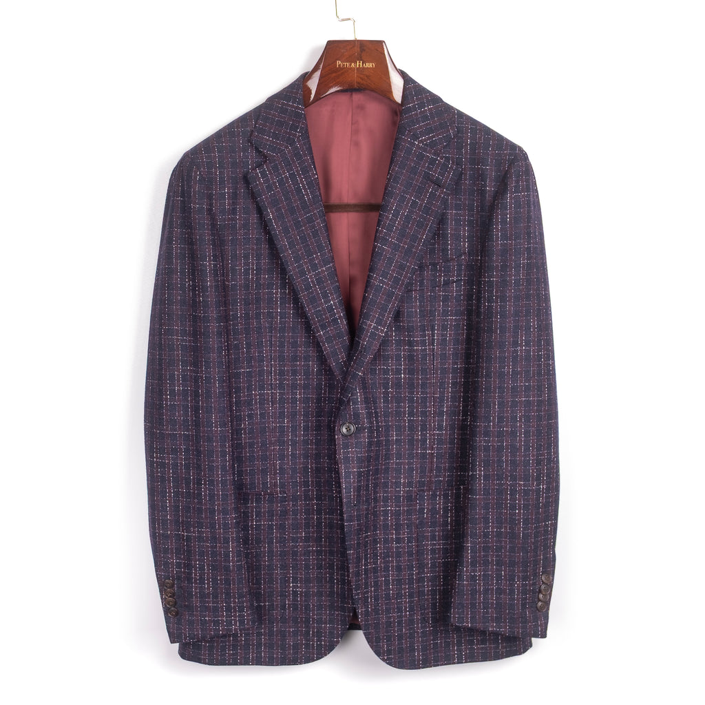 Navy and Burgundy Check Patch Pocket Sport Coat