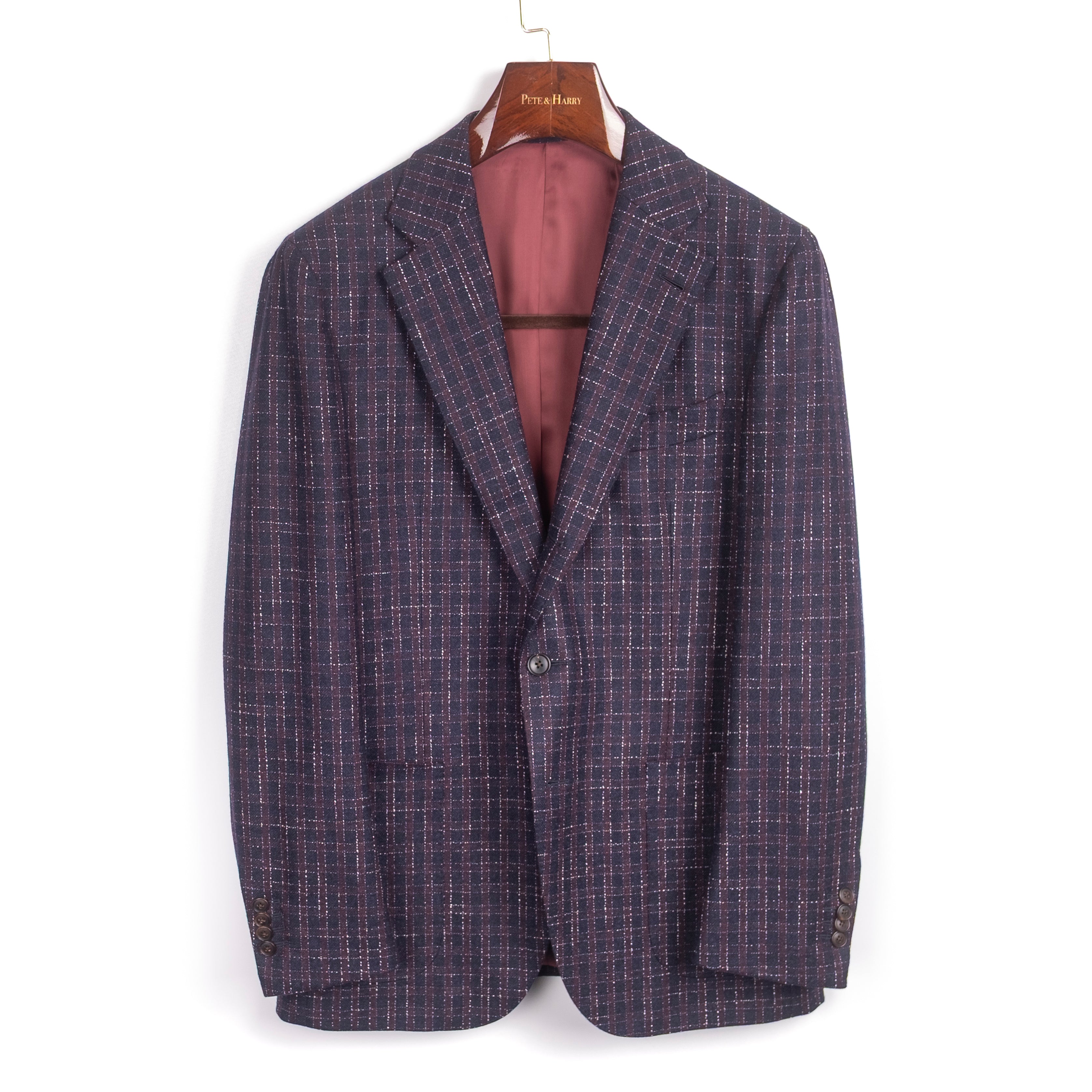 Navy and Burgundy Check Patch Pocket Sport Coat