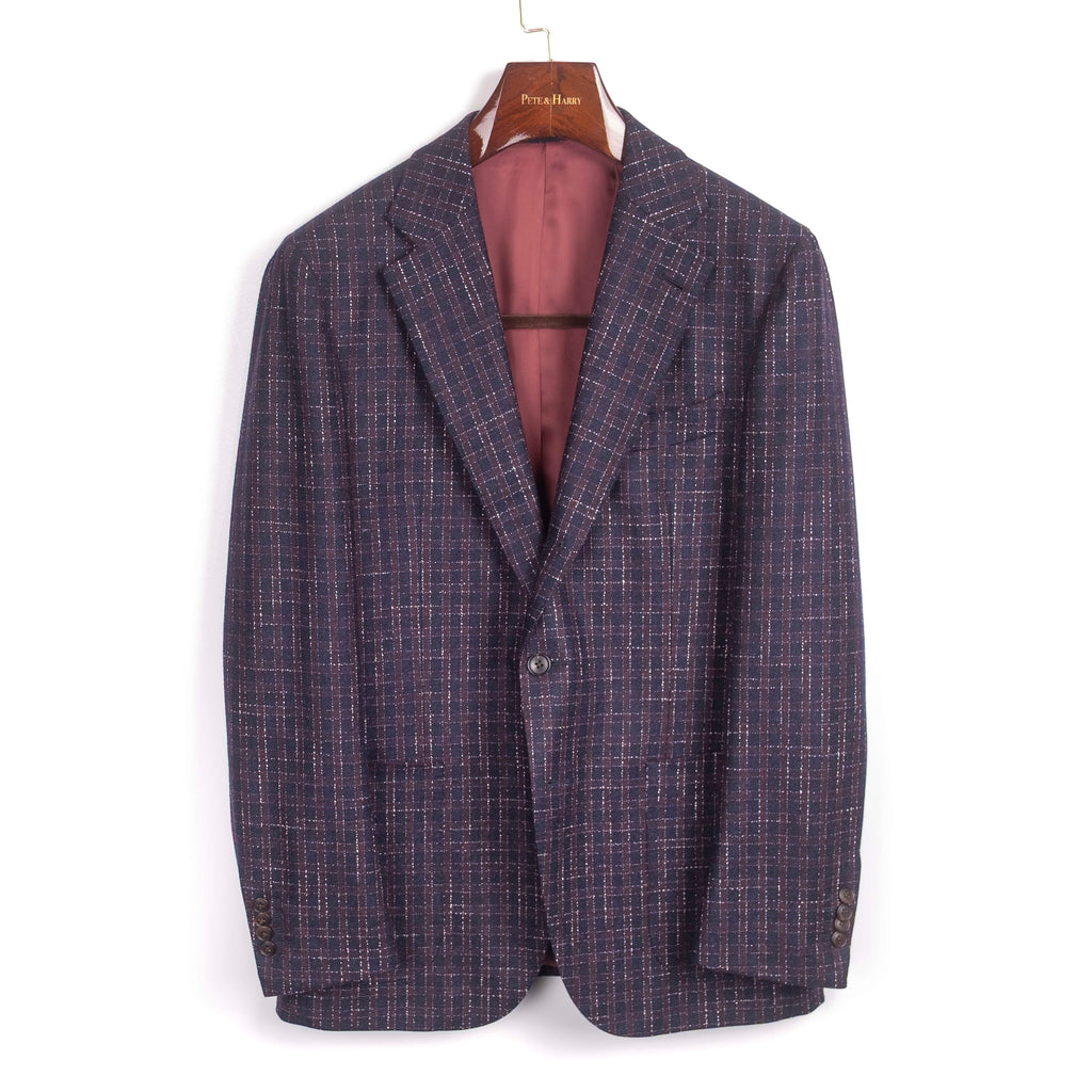 Navy and Burgundy Check Patch Pocket Sport Coat