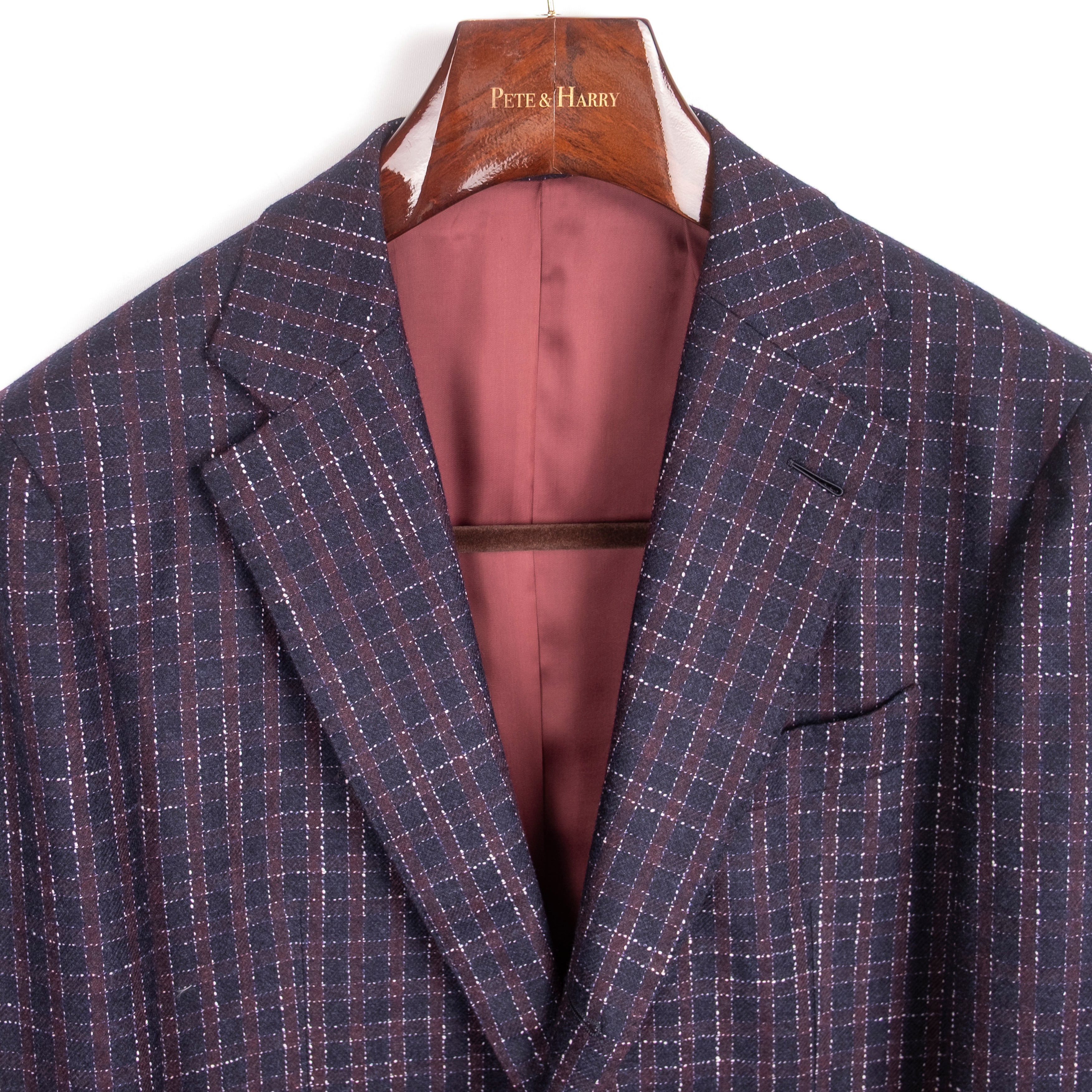 Navy and Burgundy Check Patch Pocket Sport Coat