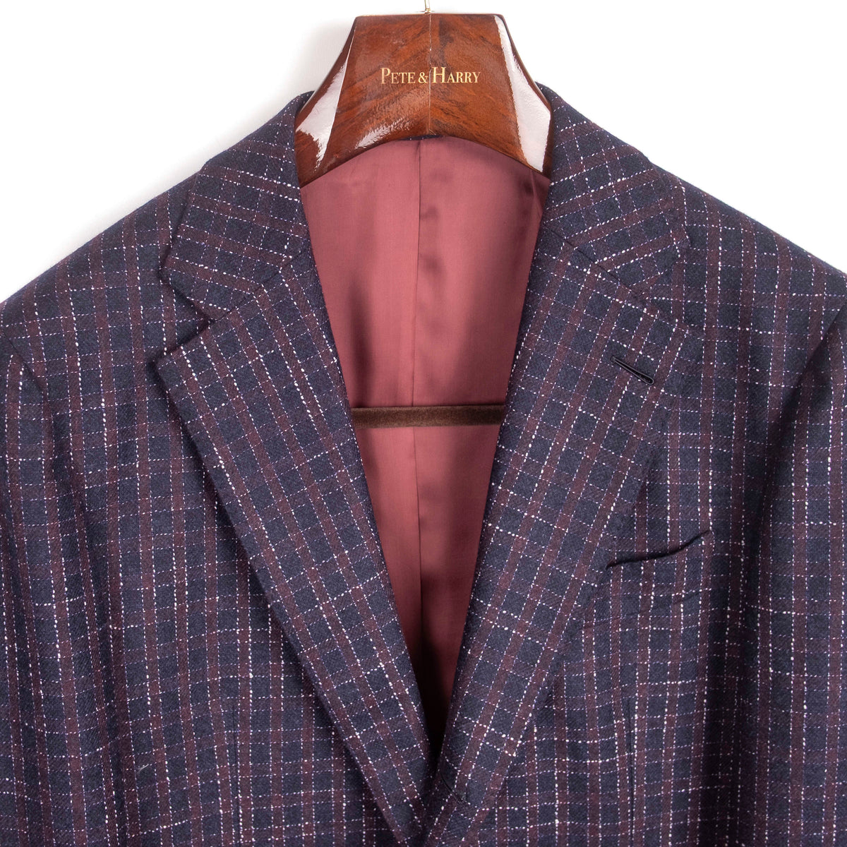 Navy and Burgundy Check Patch Pocket Sport Coat