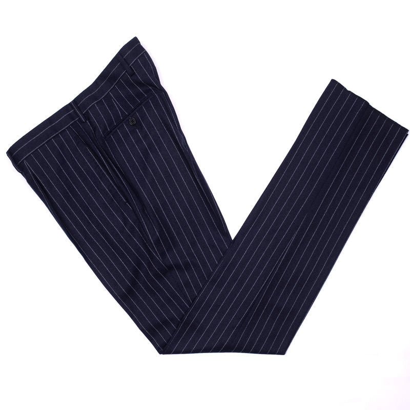 Neapolitan Hand Tailored Double Breasted Navy Pinstripe Flannel Suit Sz 56