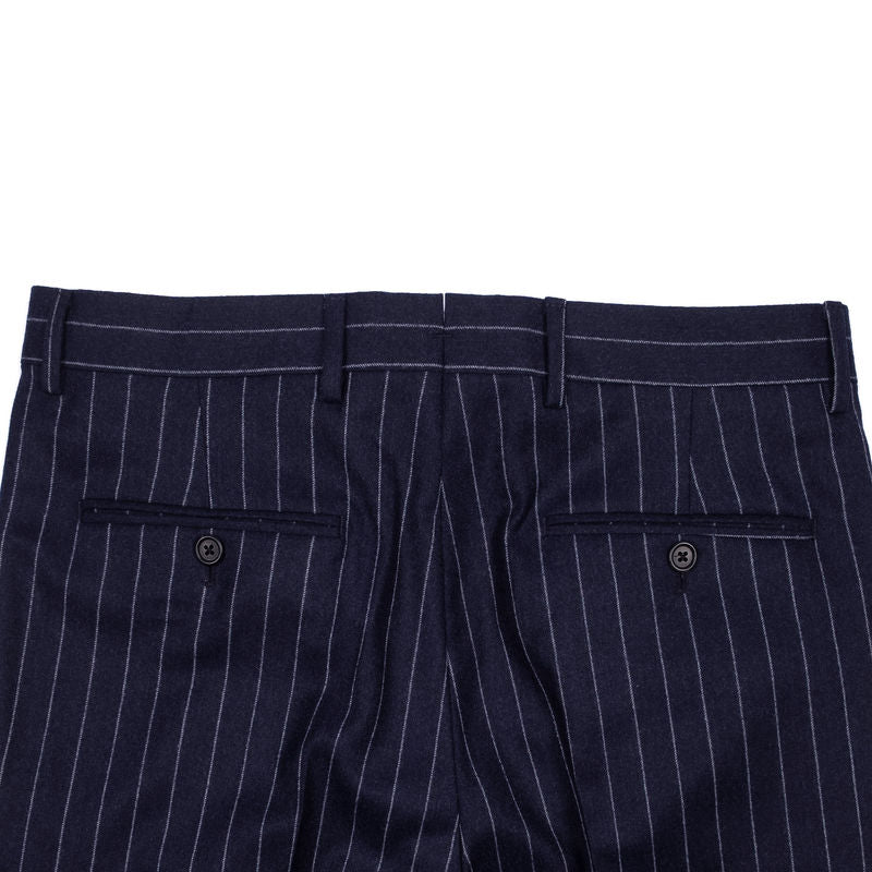 Neapolitan Hand Tailored Double Breasted Navy Pinstripe Flannel Suit Sz 56