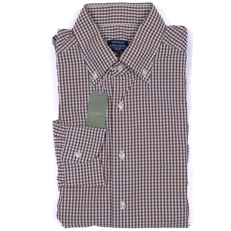 Rose & Born Brown and White Gingham Buttondown Shirt