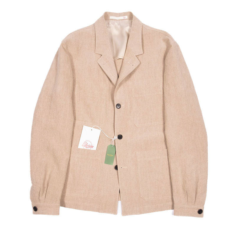 Neapolitan Tailored Sand Linen Chore Jacket, Sz 50