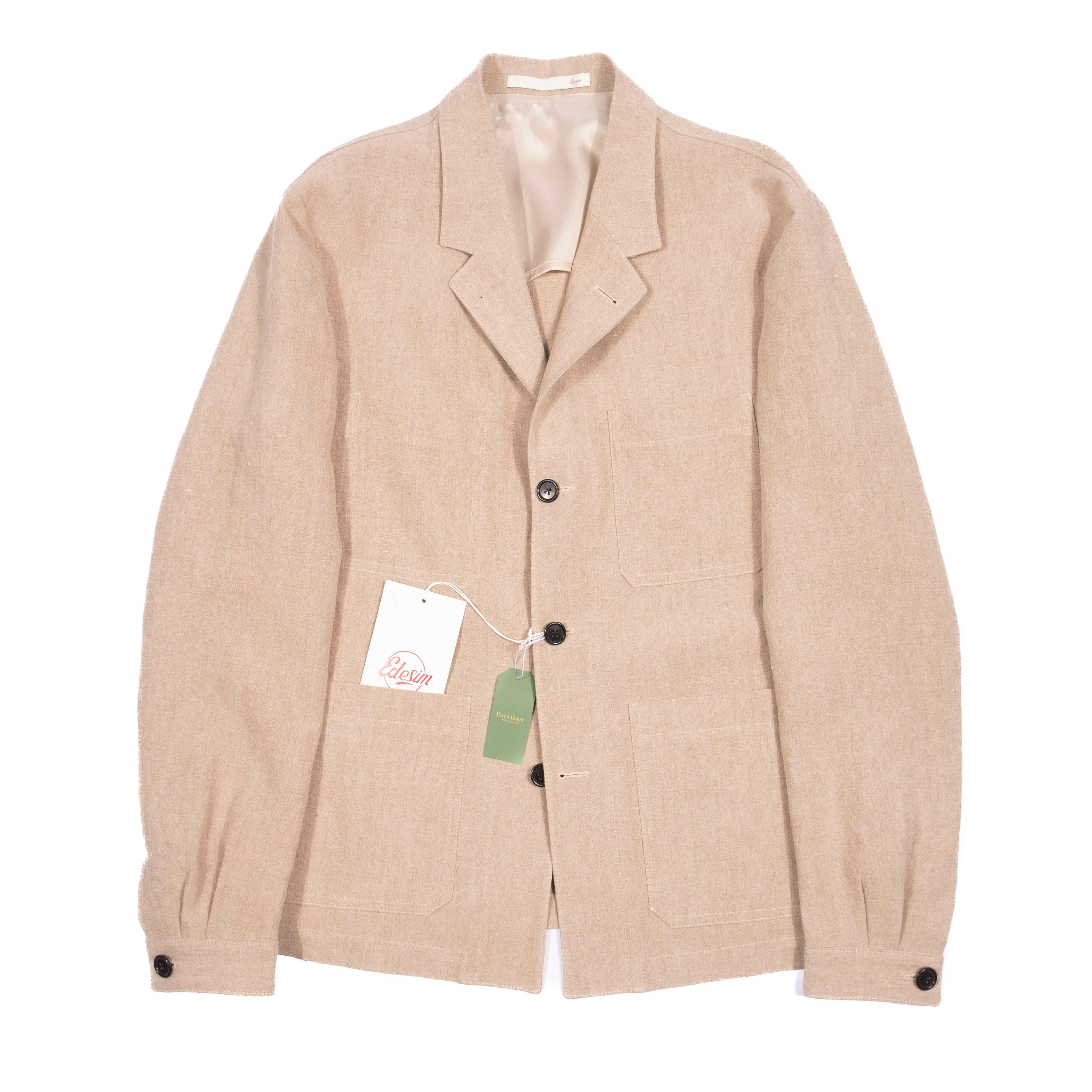 Neapolitan Hand Tailored Sand Linen Chore Jacket, Sz 50