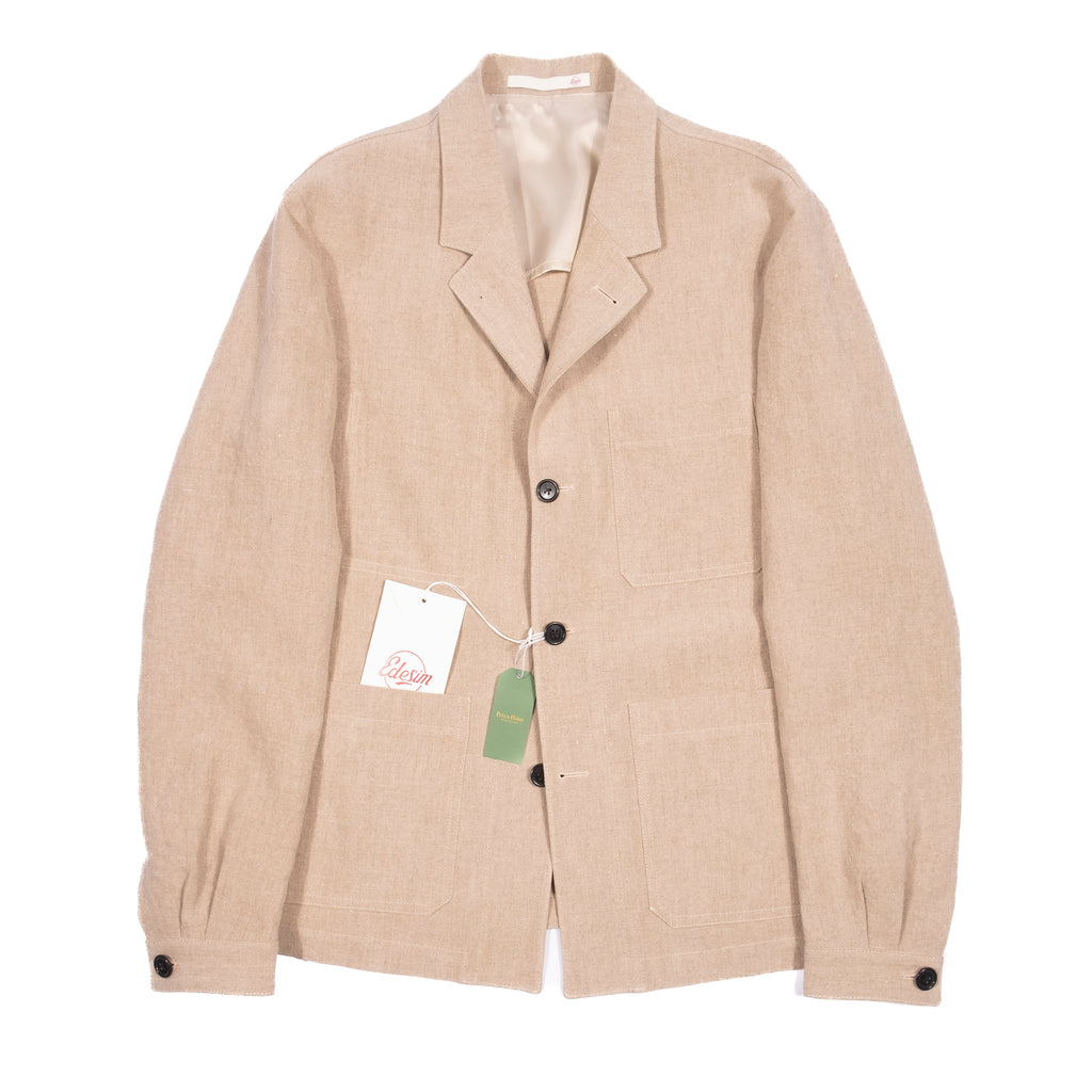 Neapolitan Hand Tailored Sand Linen Chore Jacket, Sz 50