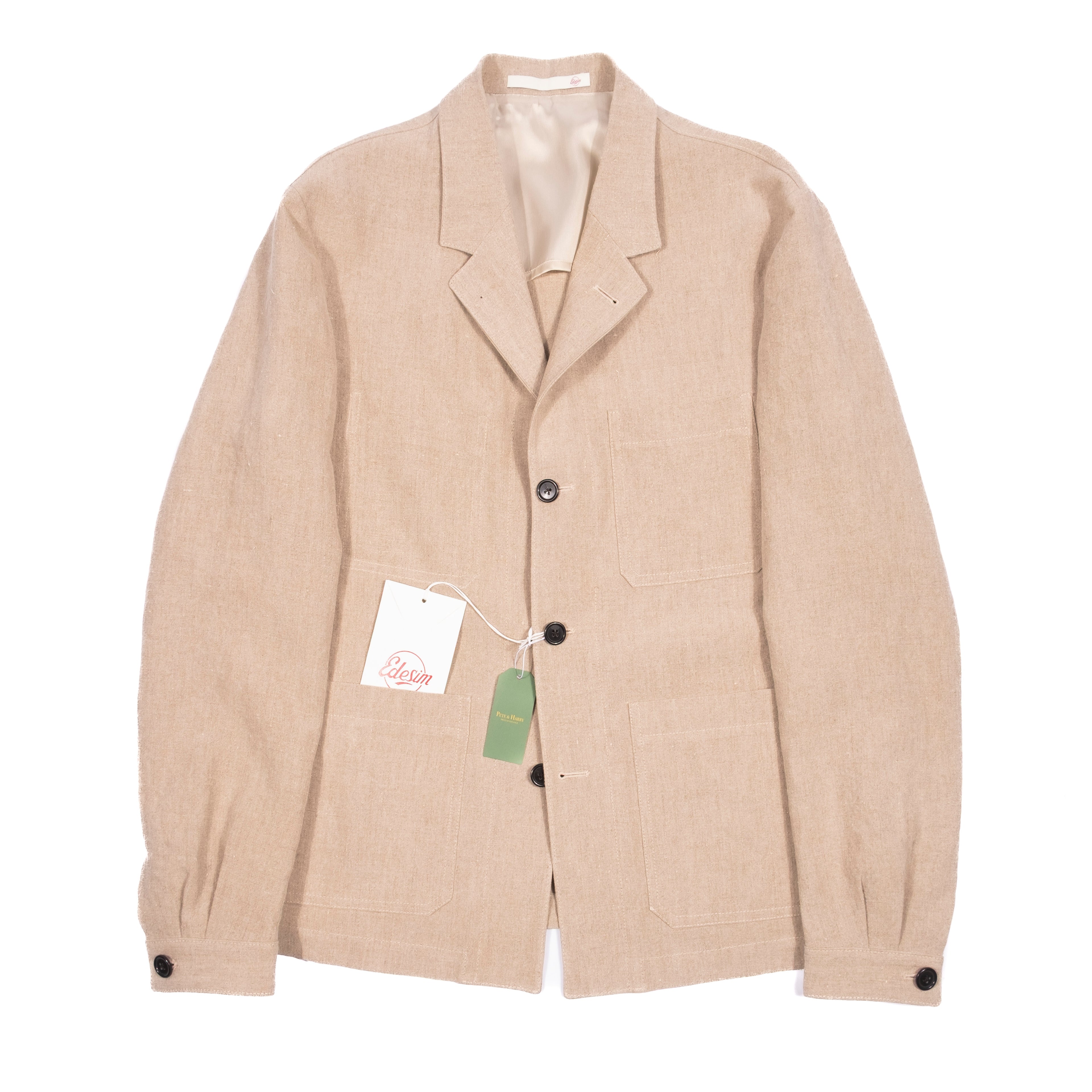 Neapolitan Hand Tailored Sand Linen Chore Jacket, Sz 50