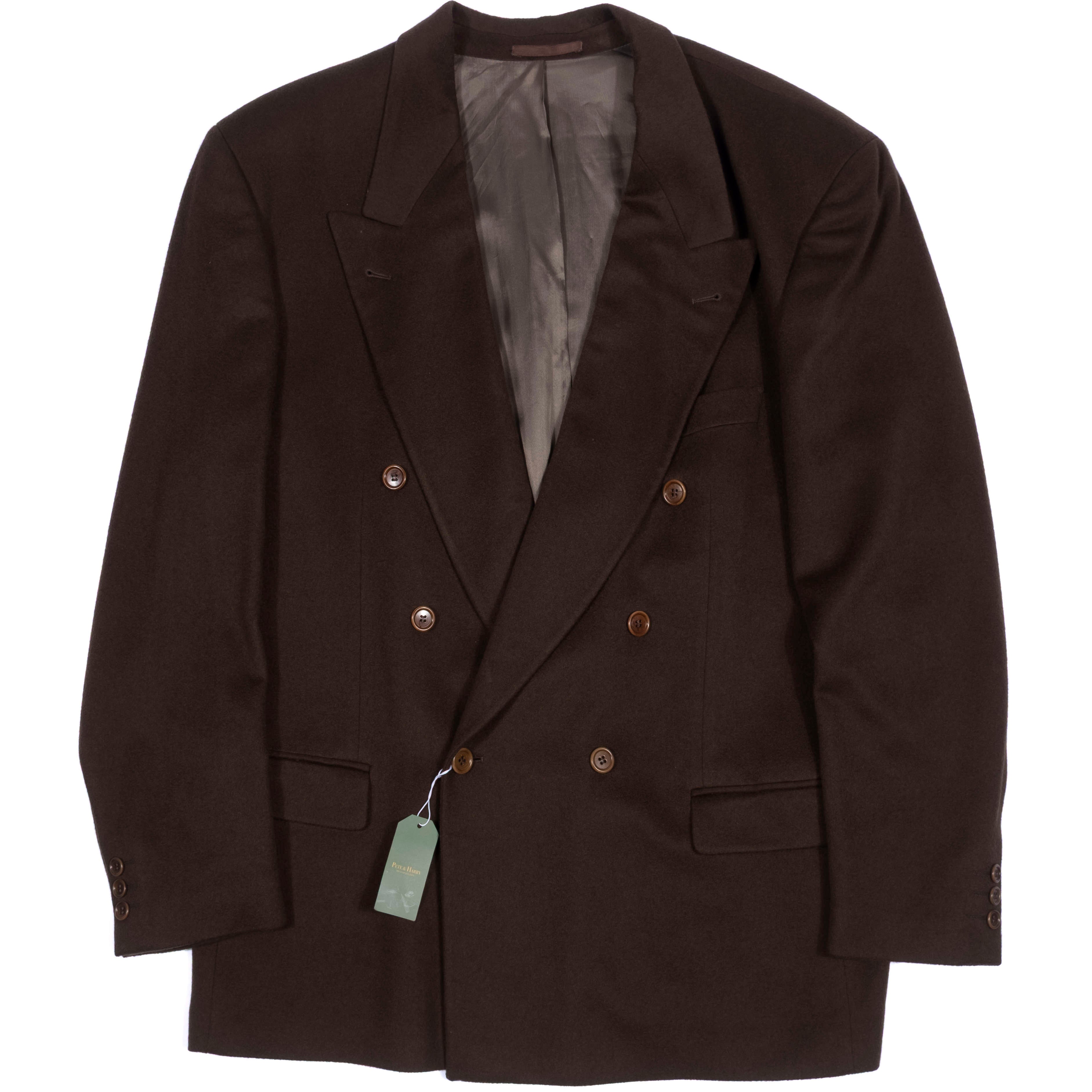 Boss Brown Cashmere Double Breasted Blazer Sz 56