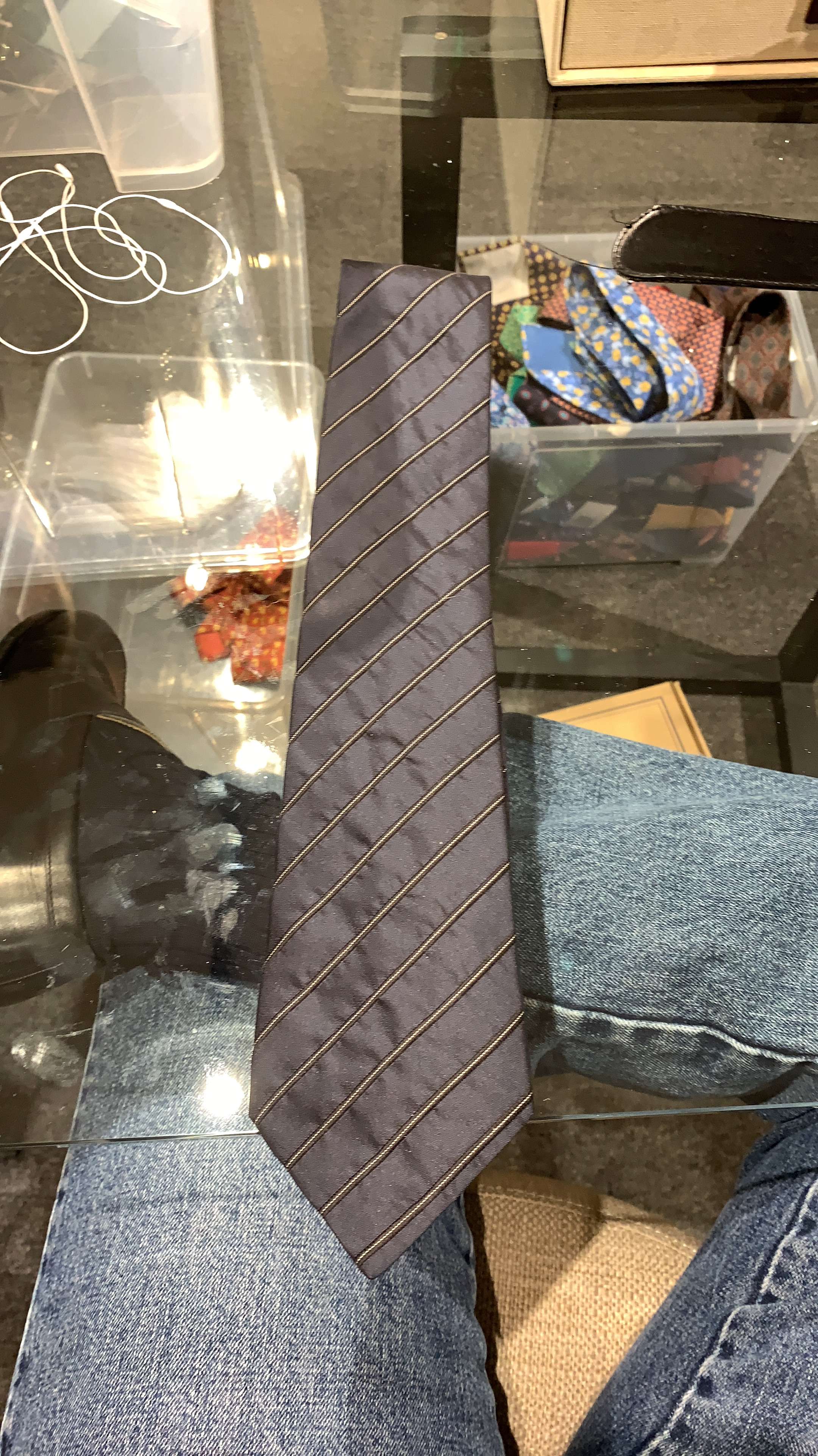 Hermes Navy Striped Tie