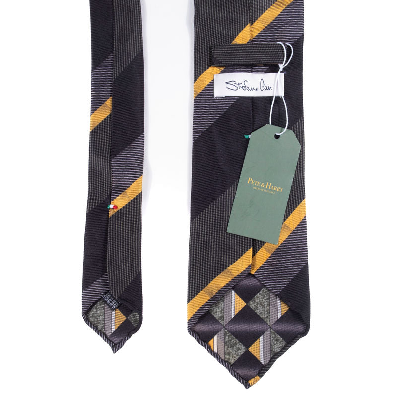 Stefano Cau Grey with Yellow and Navy Stripes Tie